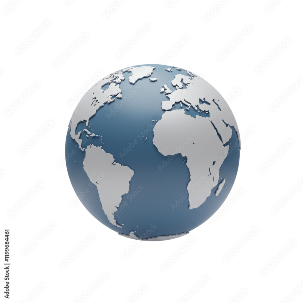 Stylized 3D Earth Globe Model Blue White World Map Clean Image Planet Design Render Global Travel Stylized 3D Earth Globe Model Blue White World Map Clean Image Planet Design Render Global Travel