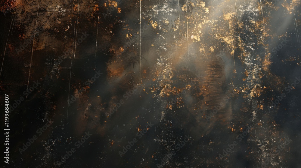 Abstract Dark Golden Texture: Glimmering Smoke and Light Beams on a Black Background Abstract Dark Golden Texture: Glimmering Smoke and Light Beams on a Black Background