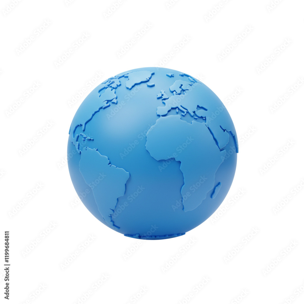 Fototapeta premium Stylized Blue Earth Globe 3D Model Digital Render World Map Graphic Design Element Icon Image Clean 