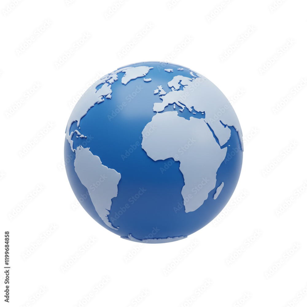 Stylized Blue Earth Globe 3D Model World Map Digital Render Graphic Design Element Icon Image Ocean Stylized Blue Earth Globe 3D Model World Map Digital Render Graphic Design Element Icon Image Ocean