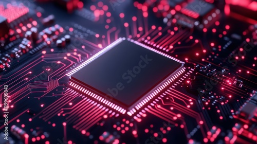 A computer chip with a red background