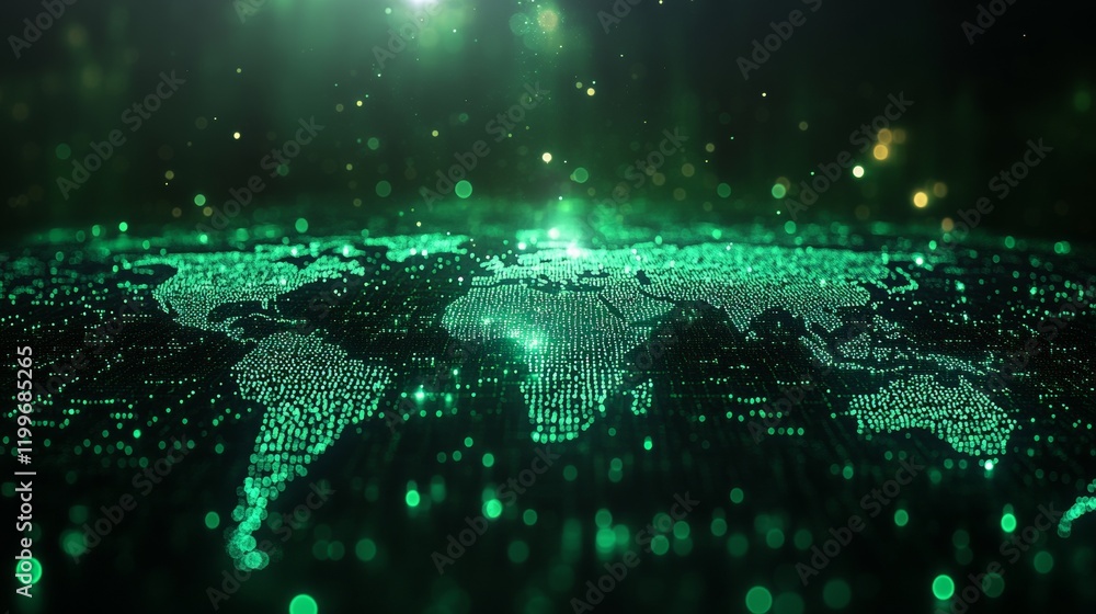 Obraz premium Glowing green digital world map.