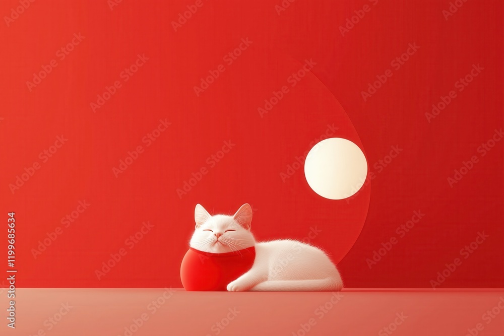 Celebrating chinese new year with a minimalistic cat in a lucky red pou vibrant art festive atmosphere whimsical style Celebrating chinese new year with a minimalistic cat in a lucky red pou vibrant art festive atmosphere whimsical style