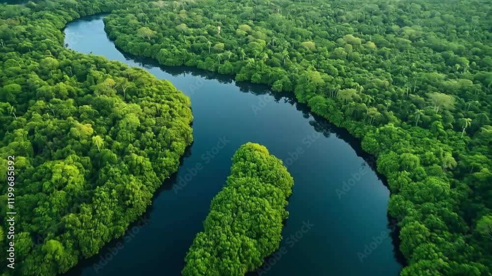 Scene of a river in the middle of a tropical forest, smooth repeating motion for background video animation. Scene of a river in the middle of a tropical forest, smooth repeating motion for background video animation.