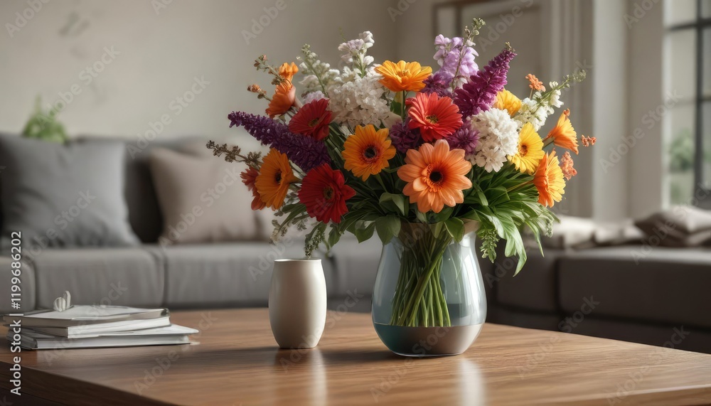A vase of fresh cut flowers on a coffee table, decorative centerpiece, living room setup, fresh cut flowers A vase of fresh cut flowers on a coffee table, decorative centerpiece, living room setup, fresh cut flowers