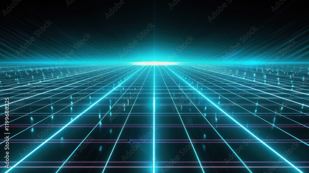 Futuristic Grid Landscape: Cyan Digital Highway to the Horizon Futuristic Grid Landscape: Cyan Digital Highway to the Horizon