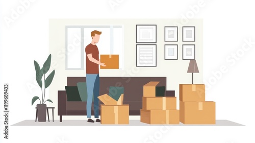 Young Professional Unpacking Boxes in Living Room