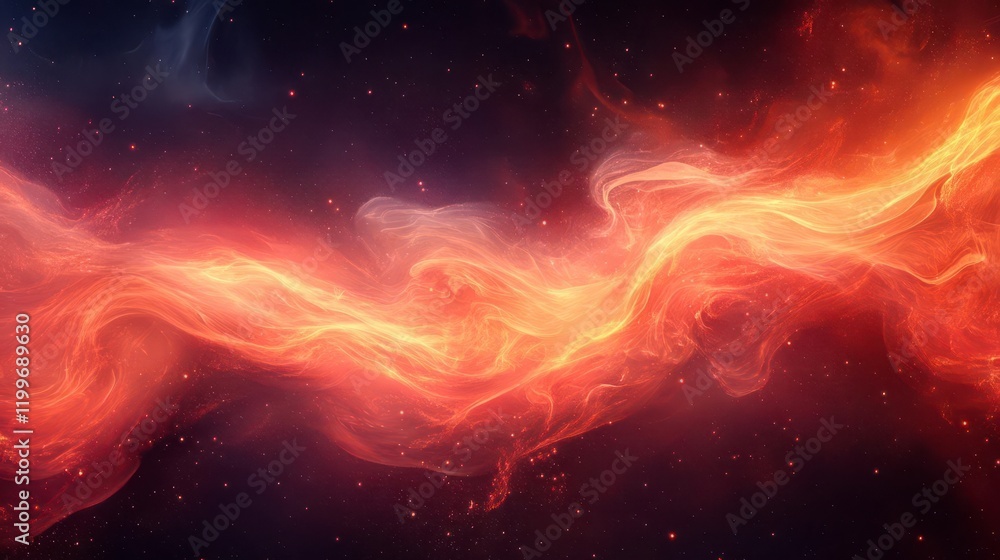 Obraz premium A vibrant cosmic scene featuring swirling flames of orange and red against a dark, starry backdrop, evoking a sense of mystery and vastness.