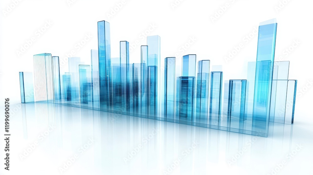 A transparent bar chart, modern analytics concept, glass effect, cool tones, isolated on white background A transparent bar chart, modern analytics concept, glass effect, cool tones, isolated on white background