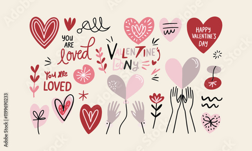 Modern vector-style illustration inspired by Valentine's Day, Valentine's Day card with cute hearts icon symbol, easily editable.
