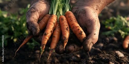 Wallpaper Mural Hand Holding Freshly Picked Carrots with Soil in a Garden Setting Torontodigital.ca