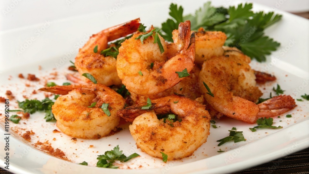 A plate of fried shrimp tossed in spicy seasoning and parsley, appetizer options, seafood feast, spicy shrimp, party favorites A plate of fried shrimp tossed in spicy seasoning and parsley, appetizer options, seafood feast, spicy shrimp, party favorites