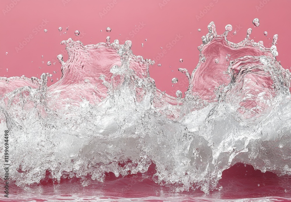 Obraz premium High-Resolution Splashing Water Against Soft Pink Background Capturing the Dynamic Movement and Beauty of Liquid in an Artistic Setting