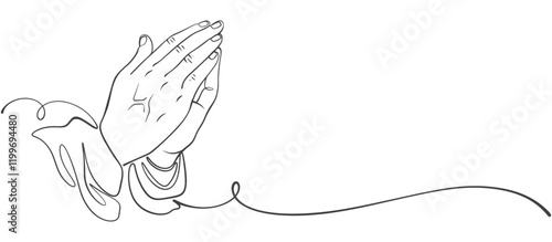 Faith, Praying hand line art vector illustration