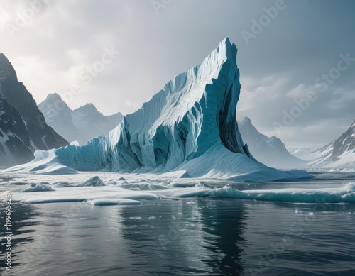 Wallpaper Mural A chunk of glacier slowly breaks off and drifts away into the icy ocean , glacier calving, icy waters Torontodigital.ca