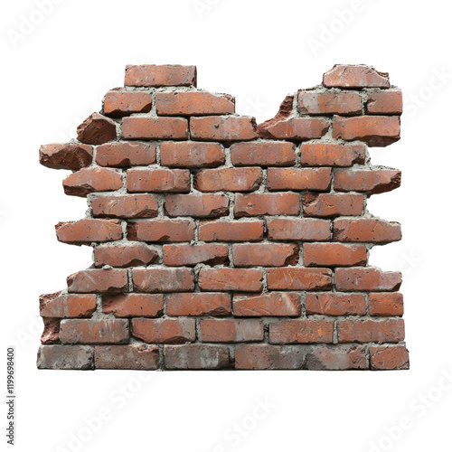 Cracked Brick Wall with Openings and Texture Details Isolated on transparent background