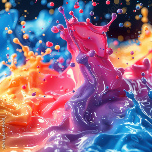 Artistic digital depiction of a vibrant, intermixed splash of red and blue paint, creating a dynamic pattern - AI-Generated photo