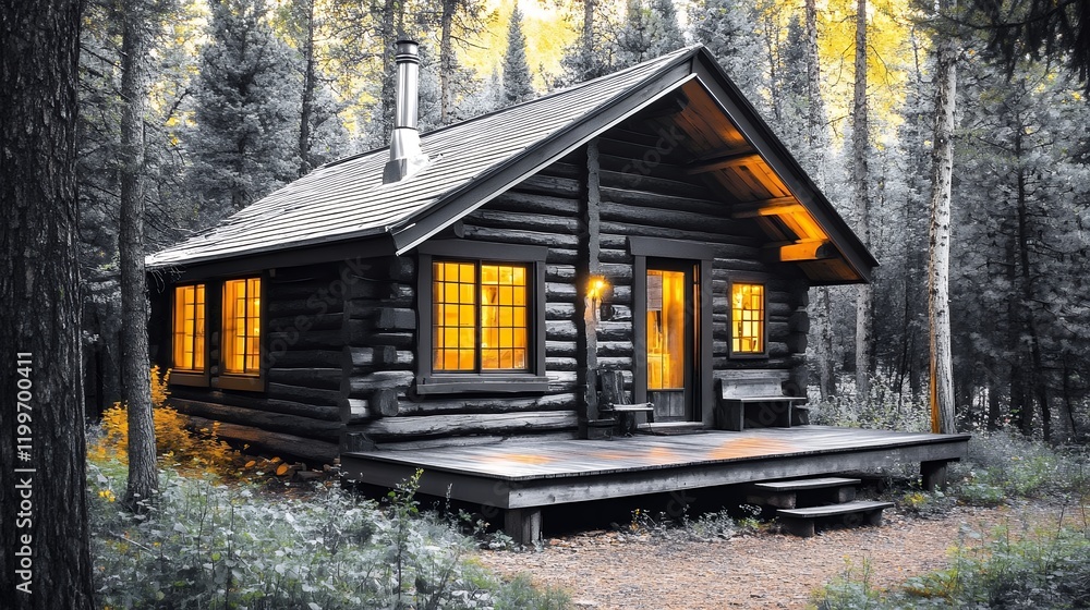 custom made wallpaper toronto digitalCozy Log Cabin in the Woods at Sunset