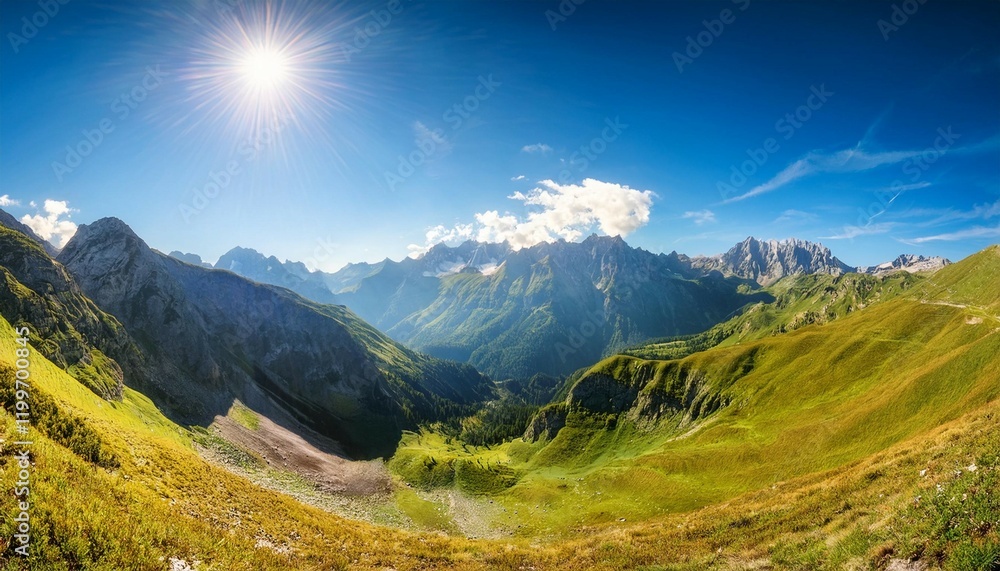 Fototapeta premium panoramic view of a mountainous landscape under a bright sunny sky