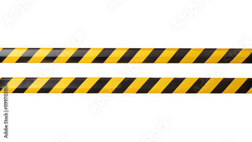 Horizontal black and yellow caution tape isolated on transparent background