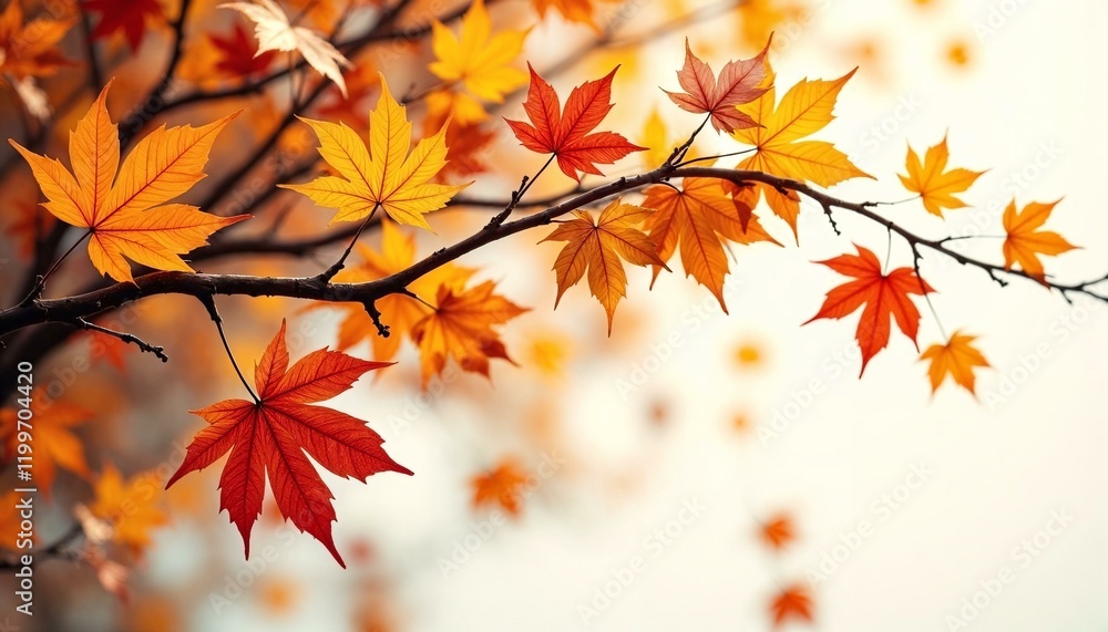 Autumn leaves floating gracefully against a soft white background Autumn leaves floating gracefully against a soft white background