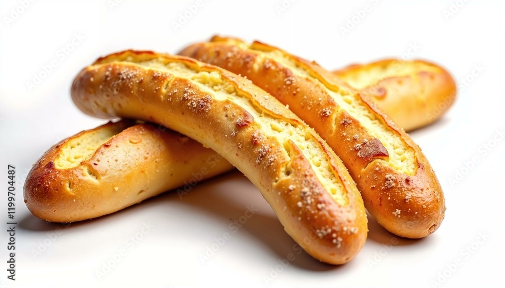 Golden breadsticks with crunchy texture isolated on a clean white background Golden breadsticks with crunchy texture isolated on a clean white background