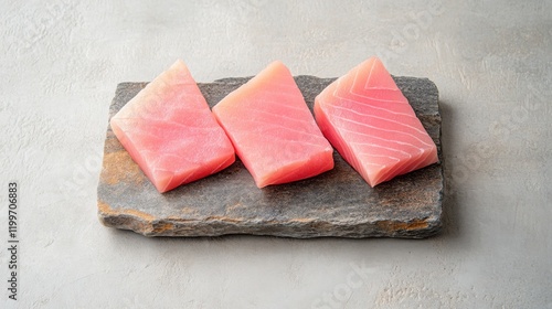 Wallpaper Mural a selection of raw fish steaks, including swordfish and halibut, displayed on a rustic table Torontodigital.ca