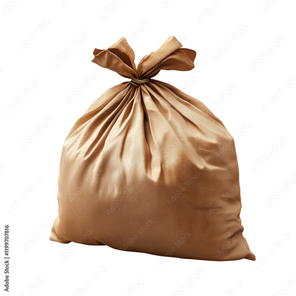 Obraz premium Simple Brown Fabric Bag with Tied Bow Isolated on transparent background