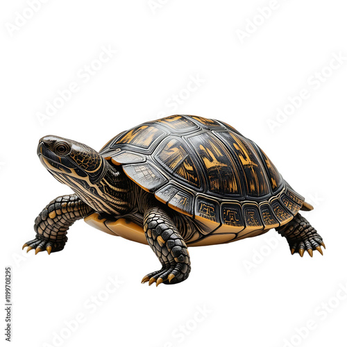 A beautifully designed turtle with intricate patterns and colors. photo