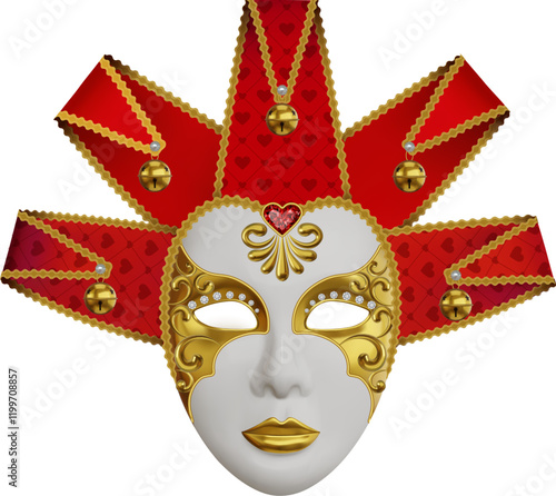 isolated venetian carnival mask with gold decorations. 3d jolly mask