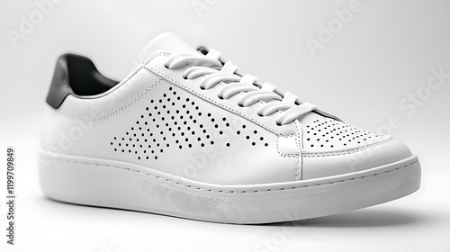 Stylish White Leather Sneaker With Perforated Detailing photo