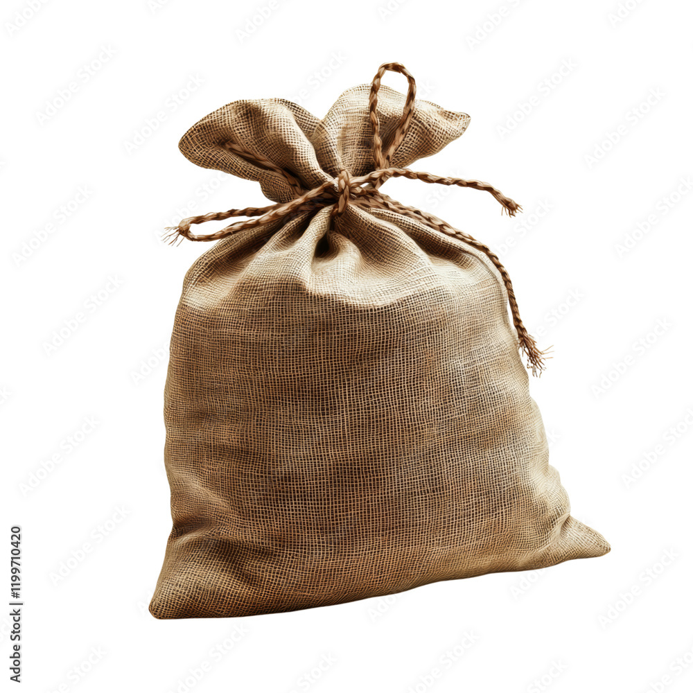 Rustic Burlap Sack Filled with Contents Isolated on transparent background Rustic Burlap Sack Filled with Contents Isolated on transparent background