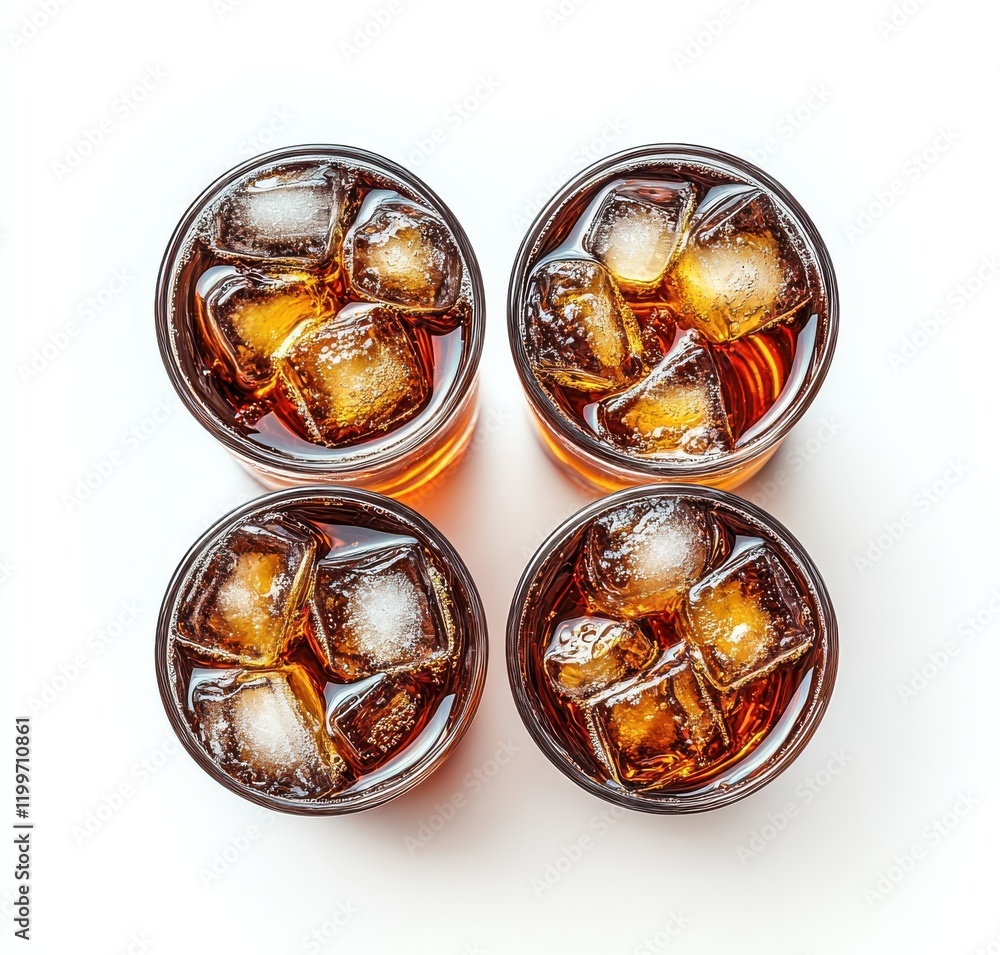 Refreshing Cold Beverage with Ice Cubes in Clear Glasses, Perfect for Summer Gatherings and Parties, Isolated on a White Background Refreshing Cold Beverage with Ice Cubes in Clear Glasses, Perfect for Summer Gatherings and Parties, Isolated on a White Background