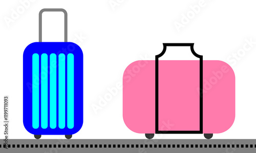 Illustration of suitcases and bags running on the baggage exit track