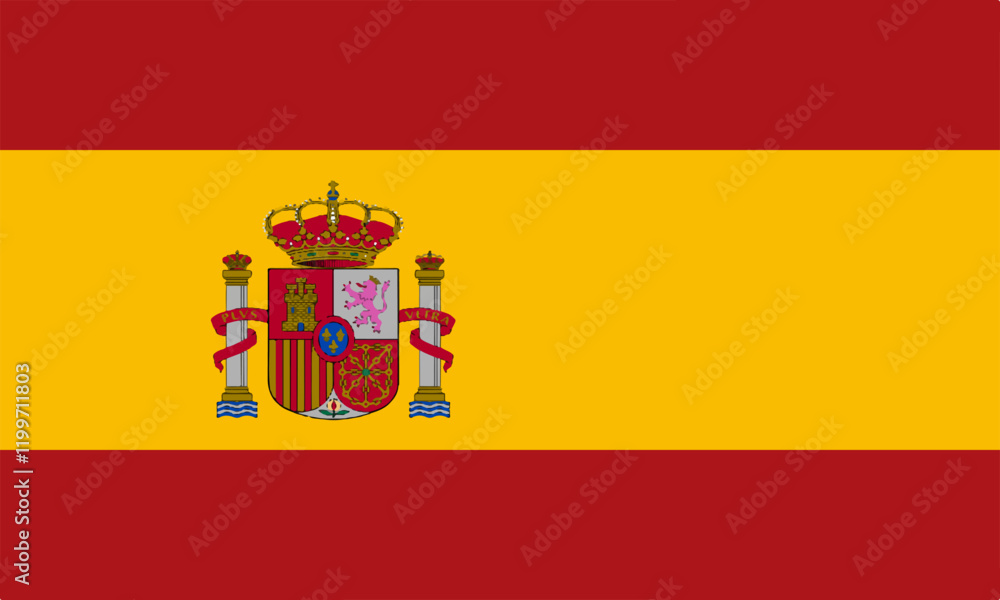 Naklejka premium Flag of Spain. Flag icon. Standard colors. Standard sizes. Rectangular flag. Computer illustration. Vector illustratio