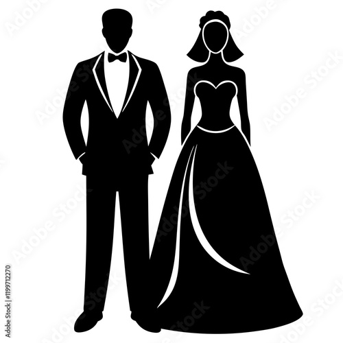 Bride and Groom Wedding Couple Silhouette Vector Elements - SVG, EPS, AI Files