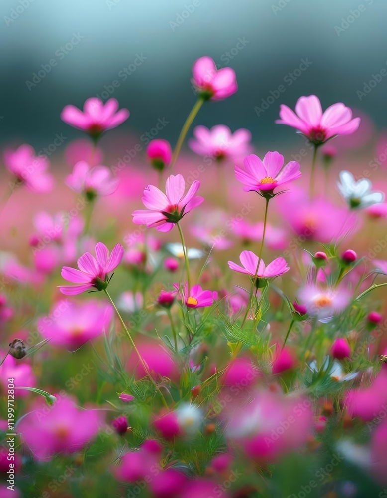 Pink cosmos flowers field, nature background, floral beauty, spring. Pink cosmos flowers field, nature background, floral beauty, spring.