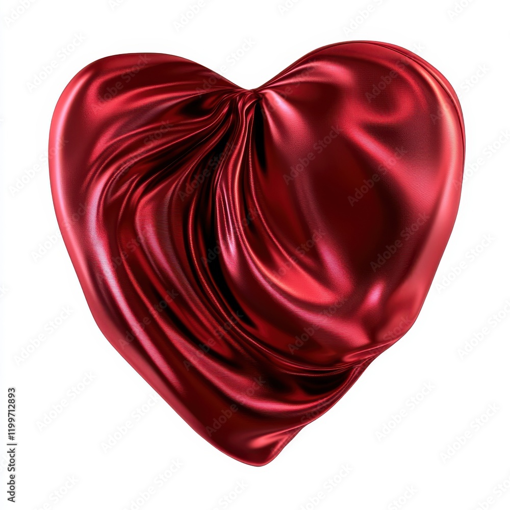 Satin heart fabric design, luxurious material illustration, shiny texture, deep red tones, isolated on white background Satin heart fabric design, luxurious material illustration, shiny texture, deep red tones, isolated on white background