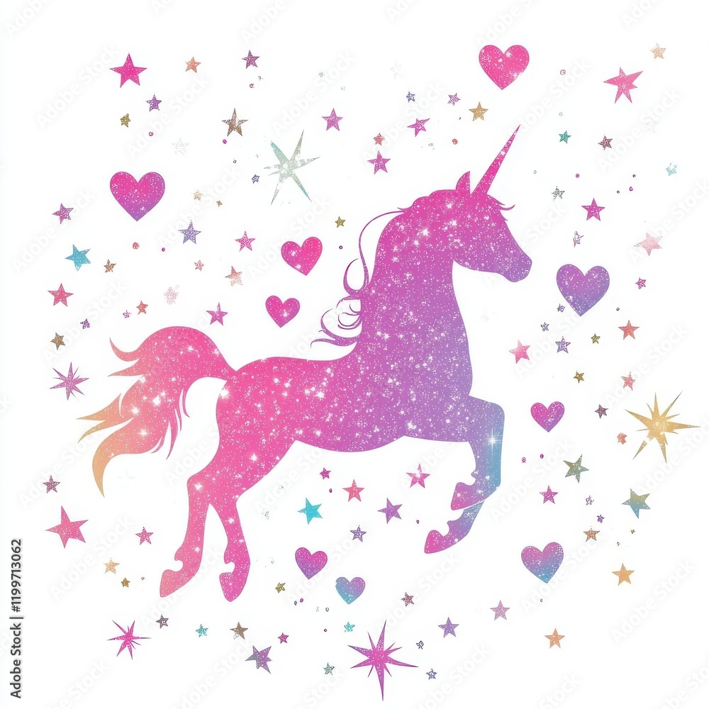 Unicorn stars and hearts background, fantasy elements, gradient sparkles, dreamy magical art, isolated on white background Unicorn stars and hearts background, fantasy elements, gradient sparkles, dreamy magical art, isolated on white background