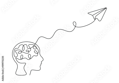Human brain single continuous line drawing digital graphic illustration