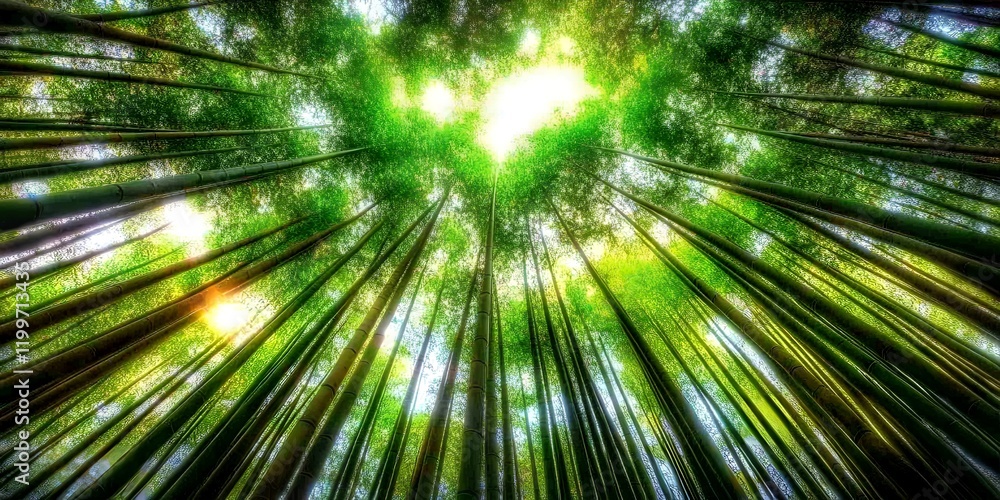 Lush Green Bamboo Forest Canopy Sunlight Streaming Through Tall Trees Nature Scene Lush Green Bamboo Forest Canopy Sunlight Streaming Through Tall Trees Nature Scene