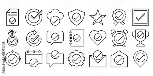 Check mark outline icon set isolated on white background vector illustration