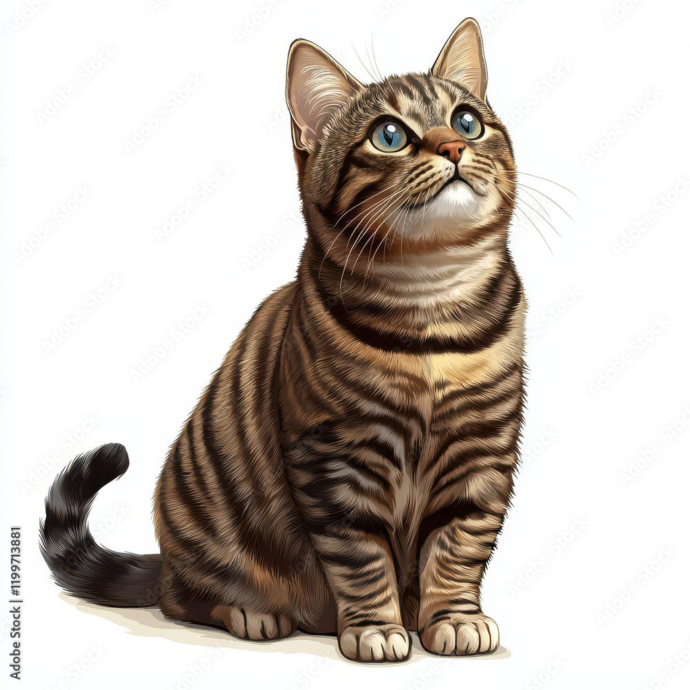 Obraz premium cute American Shorthair cat with striking blue eyes, sitting gracefully