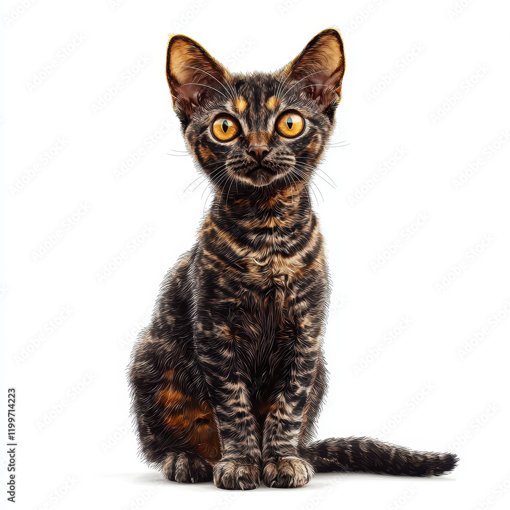 Fototapeta premium playful Devon Rex cat with striking orange eyes, sitting gracefully