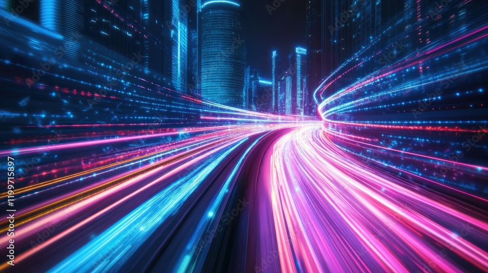 High-tech light trails creating a futuristic flow High-tech light trails creating a futuristic flow