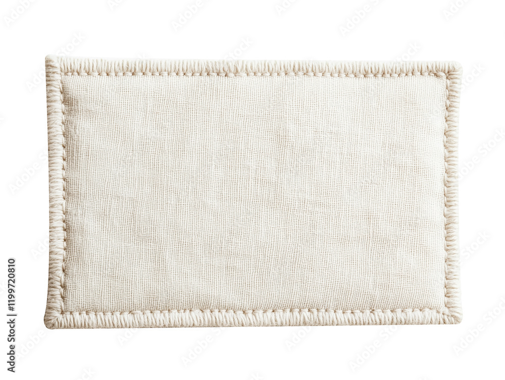 Rectangular fabric label featuring a stitched on transparent backgrounds, clothing Rectangular fabric label featuring a stitched on transparent backgrounds, clothing