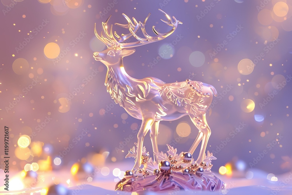 Holy light, crystal white deer, very detailed 3d animation,super clear, transparent, focusing light, optics, realism, Wreath-shaped Christmas jingle bellsred podium, pale violet background magic, Holy light, crystal white deer, very detailed 3d animation,super clear, transparent, focusing light, optics, realism, Wreath-shaped Christmas jingle bellsred podium, pale violet background magic,