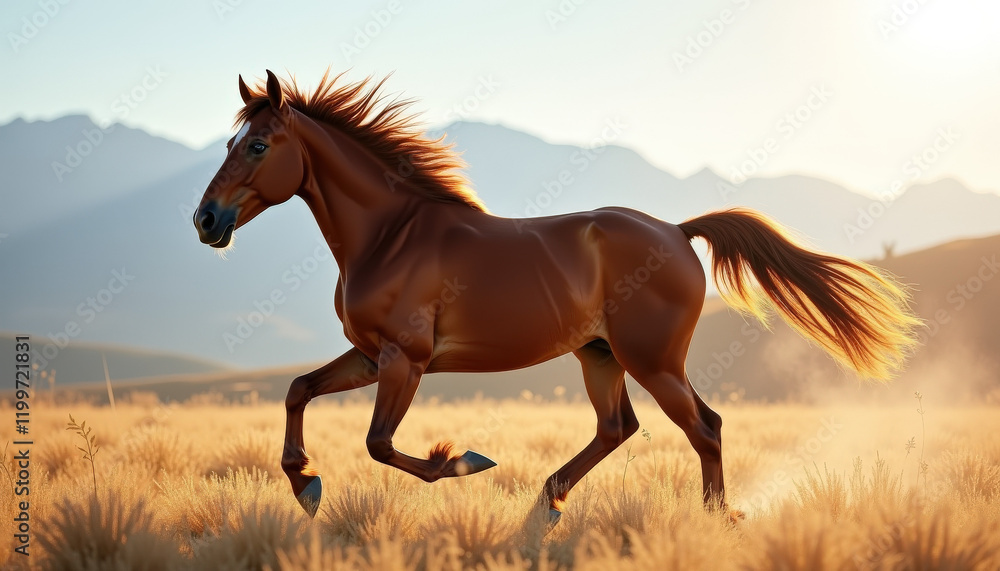 Galloping Horse in a Golden Field Galloping Horse in a Golden Field