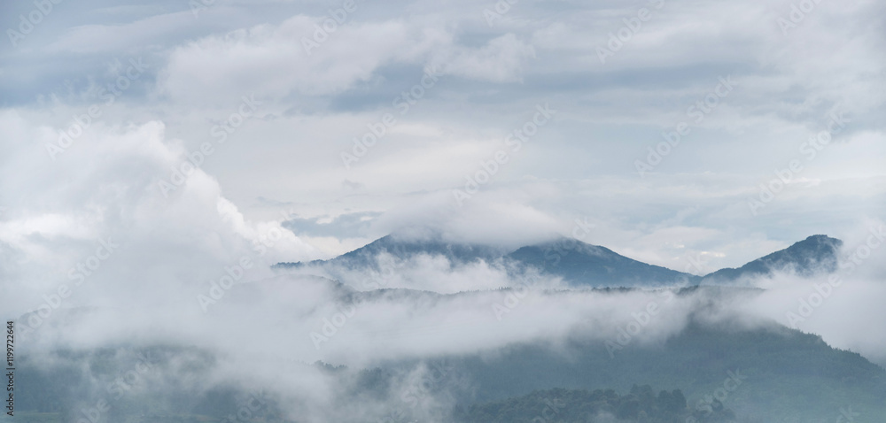 Landscape of mountain covered fog Landscape of mountain covered fog