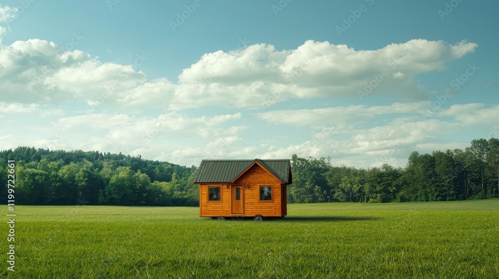 Obraz premium Tiny Home Model with Green Bokeh Background